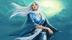 Sun blue clouds woman game Katana video yukata blue skies video 
