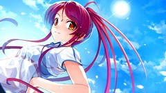 Sun clouds wet red eyes long hair heterochromia yellow eyes 