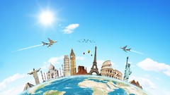 Sun ocean Aircraft Jesus Eiffel Tower Colosseum Big Ben 