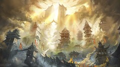 sun rays asian architecture fantasy art fantasy city artwork