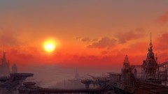 Sun rivers science fiction cityscapes fantasy art futuristic 