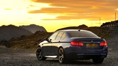 Sunrise blue cars BMW sunlight vehicles bmw m5 rear angle view 