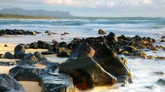 Sunrise light distance shore Kauai kong