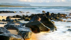 Sunrise Mountains light distance shore Kauai kong