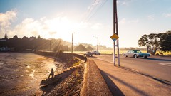 Sunrise Sea nature cars New Zealand roads Auckland Beaches 