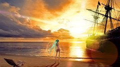 Sunrise Sea ships Beaches hatsune miku vocaloid bikini 