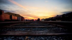 Sunrise sunset clouds dawn Railways Trails railroad tracks 