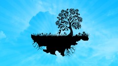 Sunrise woman vectors floating islands