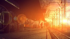 Sunset Anime anime girls railroad tracks train stations 