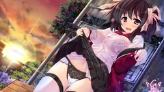 Sunset Anime blush short hair bra seifuku ecchi skyfish 