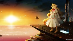 Sunset Anime dress blondes long hair barefoot anime girls blue 