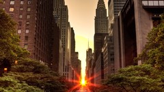 Sunset cities streets new york city the sun