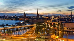 Sunset City Lights Bridges buildings cityscapes stockholm