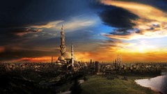 Sunset cityscapes mosques