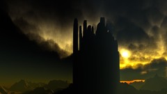 Sunset clouds 3d science fiction alien 3D renders outpost