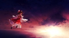 Sunset clouds dress socks flying red dress bows sunlight anime 