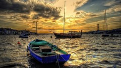 Sunset clouds ships Istanbul Bridges lisbon sunlight HDR 
