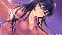 Sunset clouds shirts sunlight long hair anime girls blue eyes 