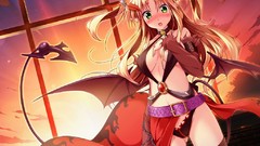 Sunset clouds wings Anime blondes blush long hair anime girls 