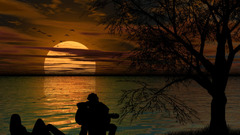 Sunset couple romantic guitars