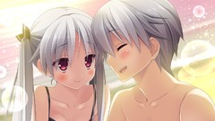 Sunset Cube long hair anime girls closed eyes short hair gray 