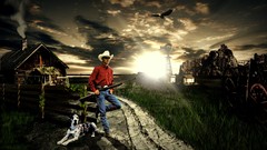 Sunset Dogs fields Cowboys farmer