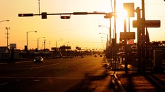 Sunset evening traffic lights USA streets