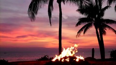 Sunset fire clouds Beaches skies campfire