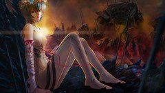 Sunset Flowers ruins apocalyptic red eyes Ribbons sitting 