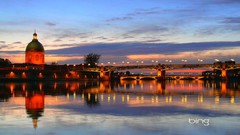 Sunset France City Lights Dome Bridges bing rivers toulouse