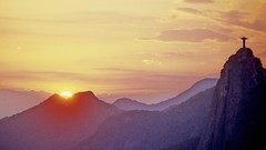 Sunset hills silhouettes Rio de Janeiro Brazil sunlight christ 