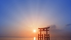 Sunset Japan gate itsukushima shrine torii