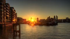 Sunset London Tower Bridge buildings sunlight rivers cityscapes
