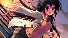 Sunset long hair black hair purple eyes dengeki moeoh original 