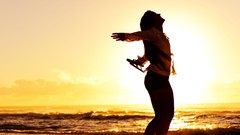 Sunset Moods joy sun woman silhouettes waves smiling rivers 