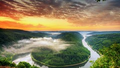 Sunset nature Trees water clouds evening germany rivers 