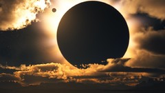 Sunset nature yellow sun clouds moon planets skyscapes skylines 