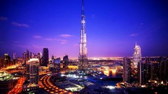 Sunset night blue clouds lights dubai cityscapes burj khalifa 
