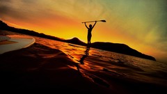 Sunset ocean board waves paddleboarding Stand up paddleboarding