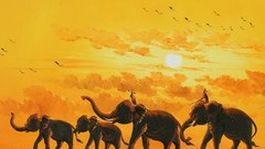 Sunset paintings elephants orient