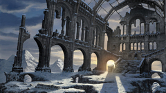 Sunset paintings snow ruins