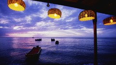 Sunset Sea Boats Beaches lanterns saint lucia