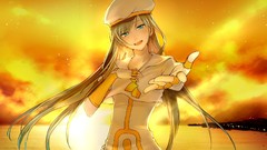 Sunset Sea yellow Stars clouds dress hats gloves sunlight blush 