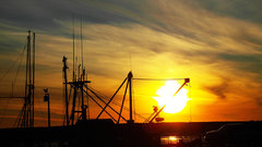 Sunset silhouettes Boats vehicles