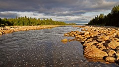 Sunset stones nature Mountains Russia north rivers polar 