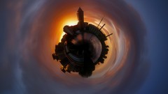 Sunset sun clouds abstract panorama circle