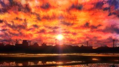 Sunset sun clouds children silhouettes reflections sunlight 