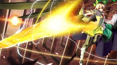 Sunset sun fire weapons wings feathers columns armor red eyes 