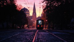 Sunset tram Poland artistic Poznan