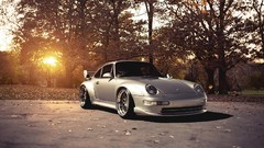 Sunset Trees autumn cars Porsche sunlight Porsche 911 GT2 